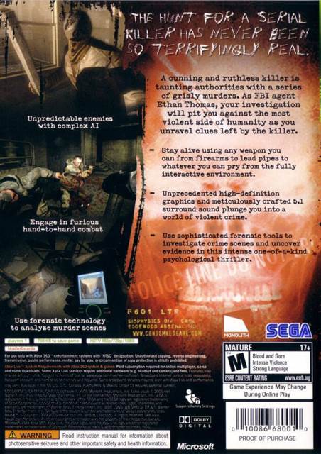 Condemned: Criminal Origins - Microsoft Xbox 360 (Sega - 1) video game collectible [Barcode 010026680070] - Main Image 2