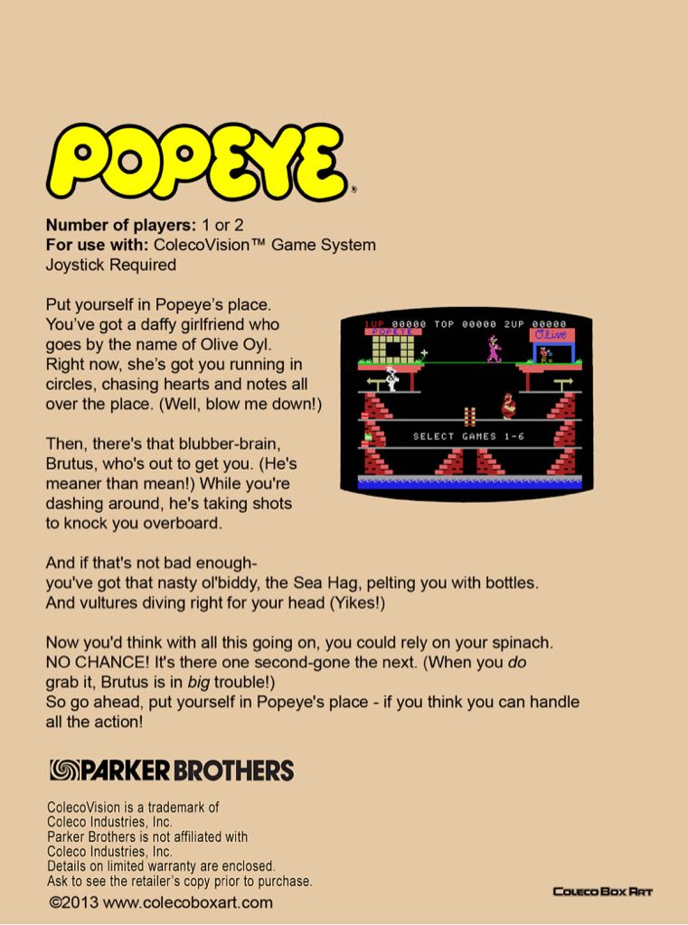 Popeye - Atari 5200 (Parker Brothers) video game collectible [Barcode 073000095109] - Main Image 2
