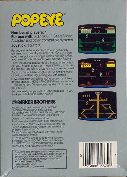 Popeye - Atari 2600 video game collectible - Main Image 2