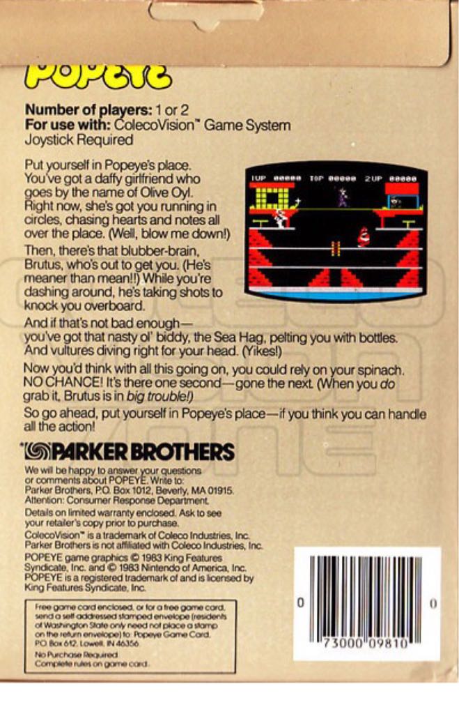 Popeye - Colecovision video game collectible - Main Image 2