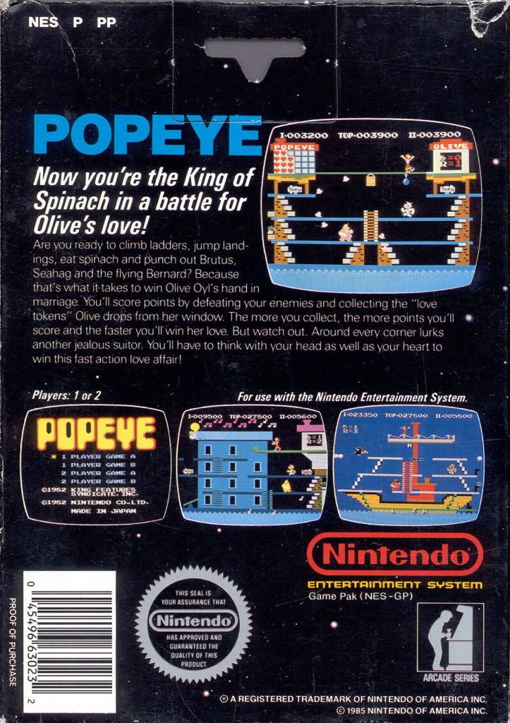 Popeye - Nintendo Entertainment System (NES) video game collectible - Main Image 2