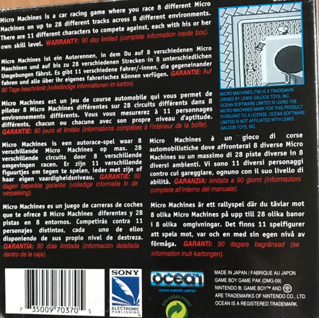 Micro Machines - Nintendo Game Boy (Ocean - 4) video game collectible [Barcode 735009703705] - Main Image 2