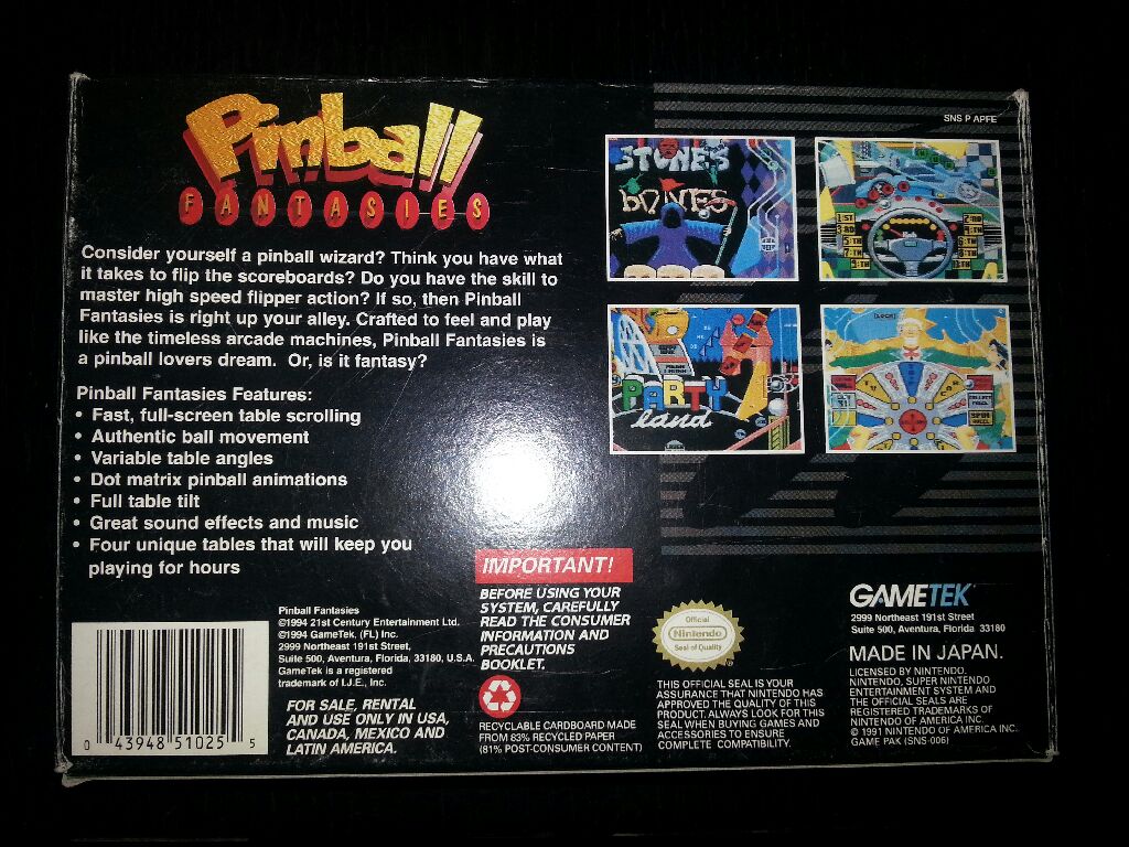Pinball Fantasies - Nintendo Super Nintendo Entertainment System (SNES) video game collectible [Barcode 043948510255] - Main Image 2