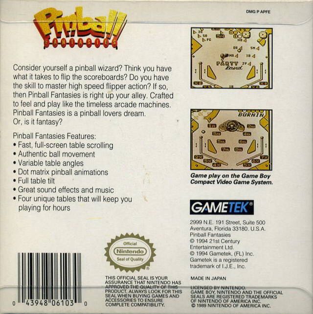 Pinball Fantasies - Nintendo Game Boy video game collectible - Main Image 2