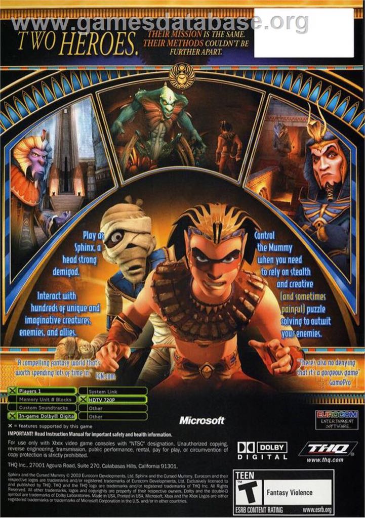 Sphynx And The Cursed Mummy - Microsoft Xbox (Boite Et Notice) video game collectible [Barcode 4005209053549] - Main Image 2