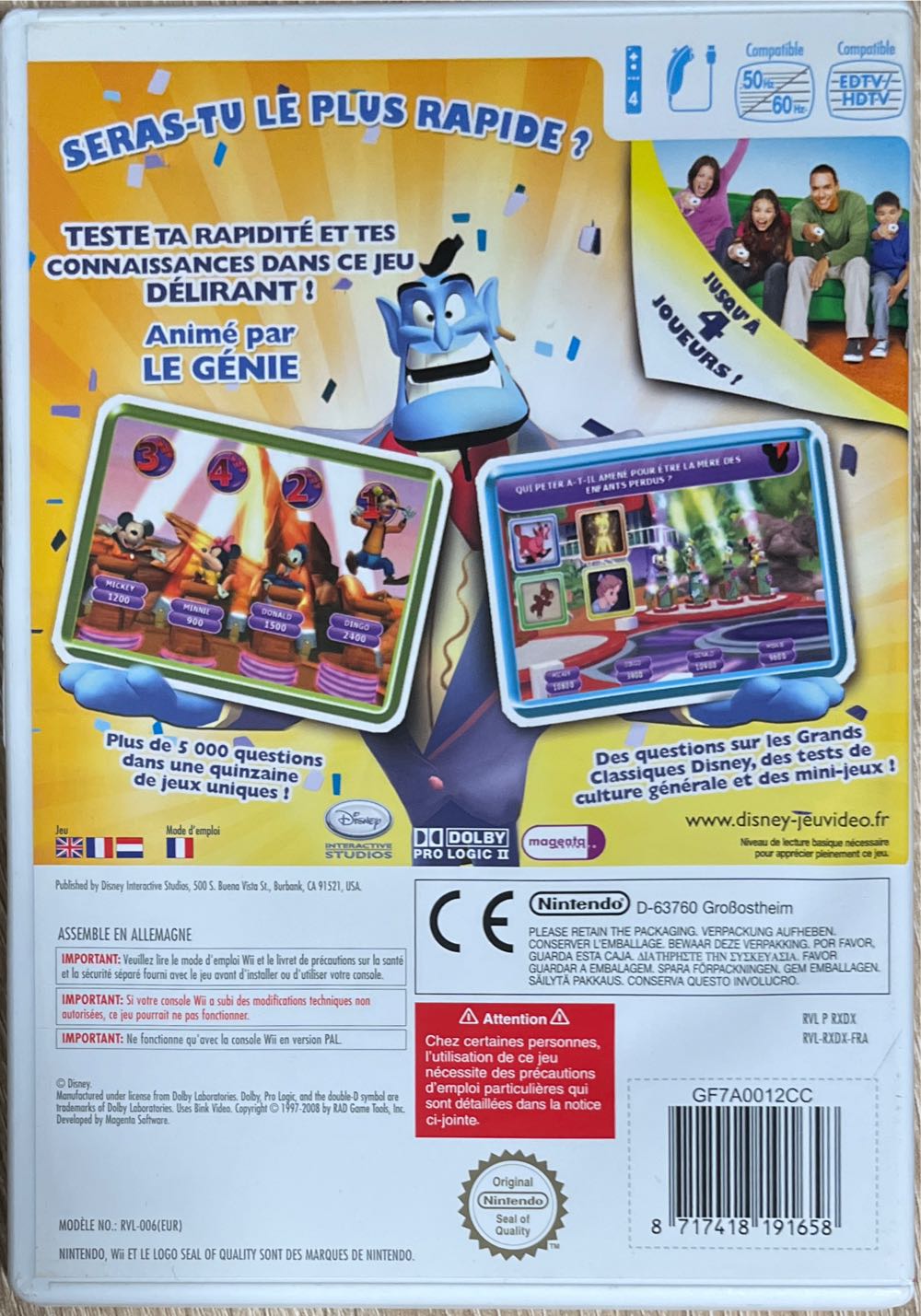 WII / Disney Think Fast - Nintendo Wii (Disney Interactive Studios - 1-4) video game collectible [Barcode 8717418191658] - Main Image 2