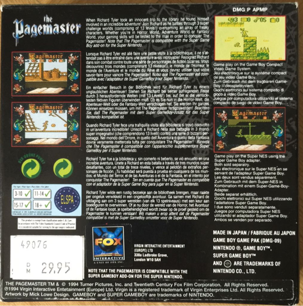 The Pagemaster - Nintendo Game Boy video game collectible - Main Image 2