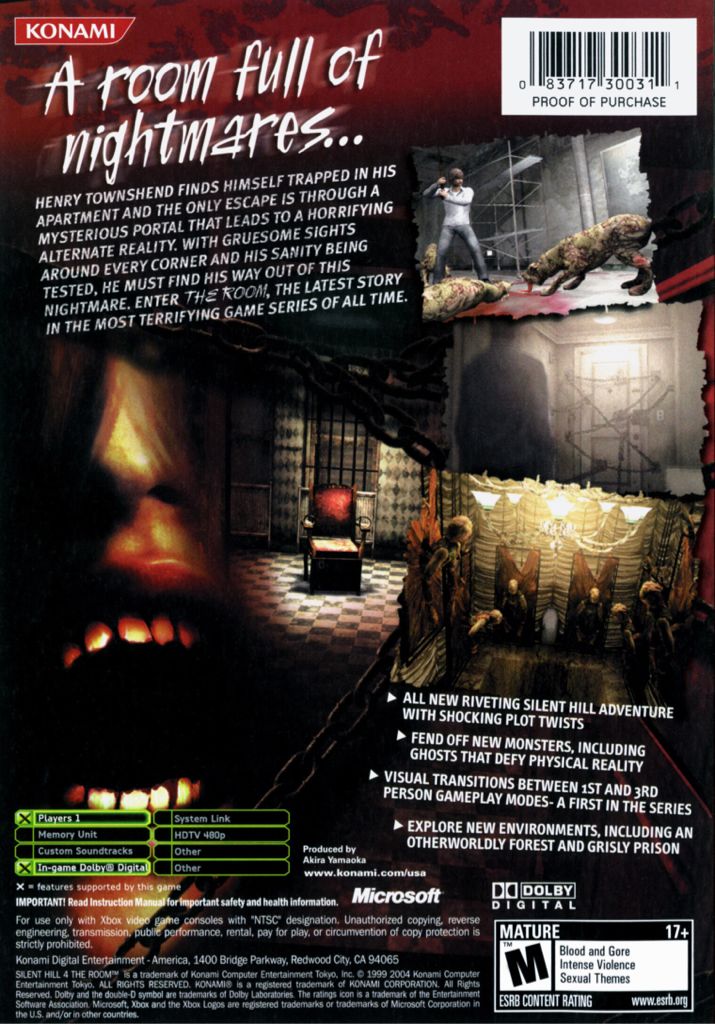 Silent Hill 4: The Room - Microsoft Xbox (Konami - 1) video game collectible [Barcode 083717300311] - Main Image 2
