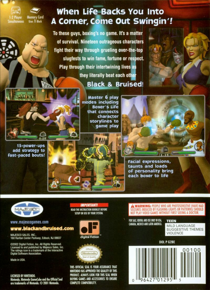Black and Bruised - Nintendo GameCube (Majesco Entertainment - 1-2) video game collectible [Barcode 096427012955] - Main Image 2