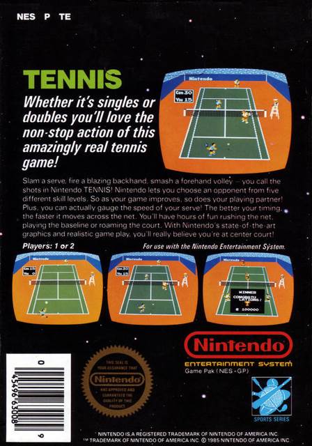 Tennis (Loose) - Nintendo Entertainment System (NES) (Nintendo) video game collectible - Main Image 2