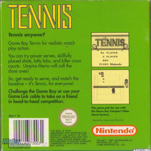 Tennis - Nintendo Game Boy (Nintendo - 2) video game collectible - Main Image 2