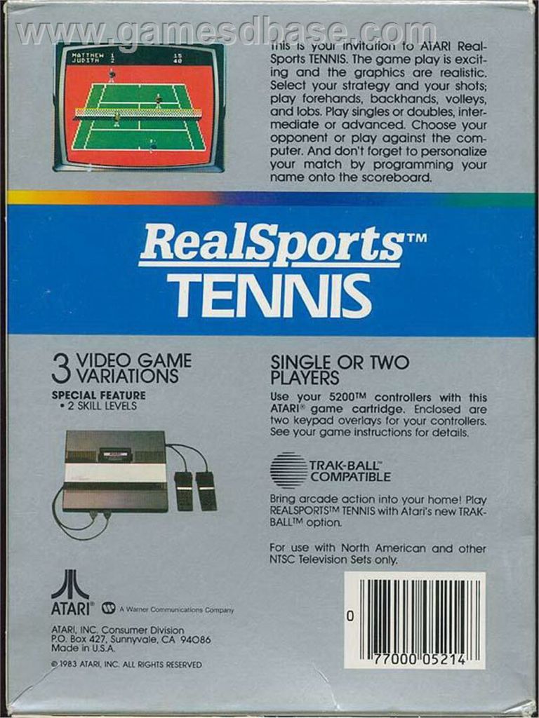 Tennis - Atari 2600 video game collectible - Main Image 2