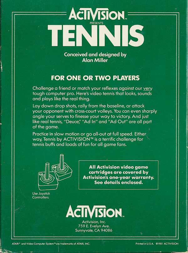 Tennis - Atari 2600 (Activision - 2) video game collectible - Main Image 2