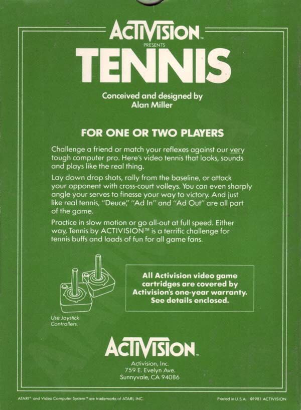 Tennis - Atari 2600 (Activision - 2) video game collectible - Main Image 2