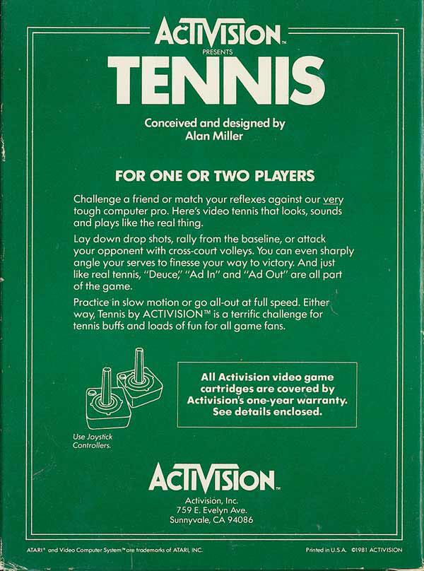 Tennis - Atari 2600 (Activision) video game collectible - Main Image 2