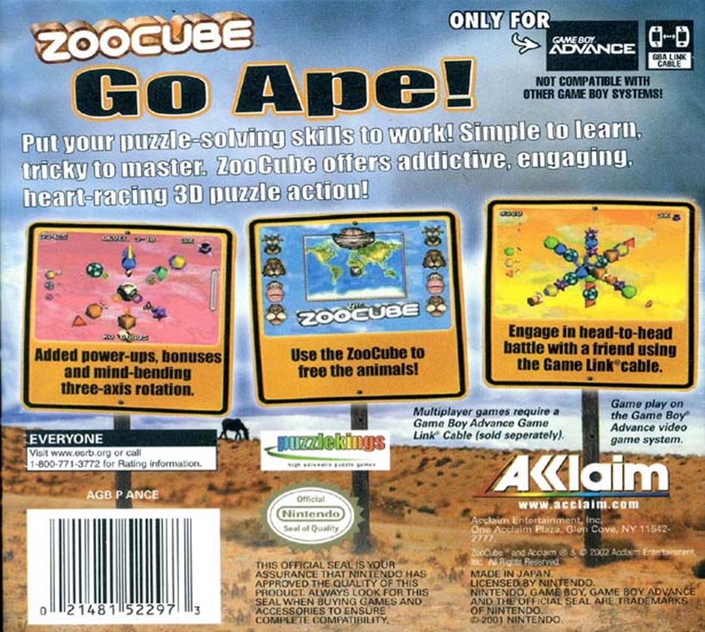 Zoocube - Nintendo Game Boy Advance (GBA) (Aklaim - 1) video game collectible [Barcode 000014551963] - Main Image 2