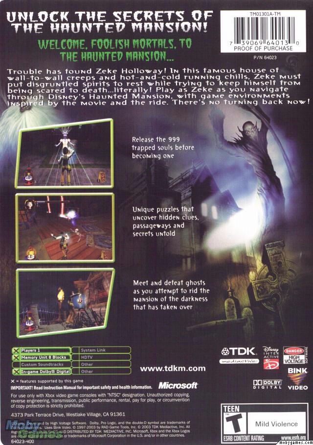 The Haunted Mansion - Microsoft Xbox video game collectible [Barcode 739069640888] - Main Image 2