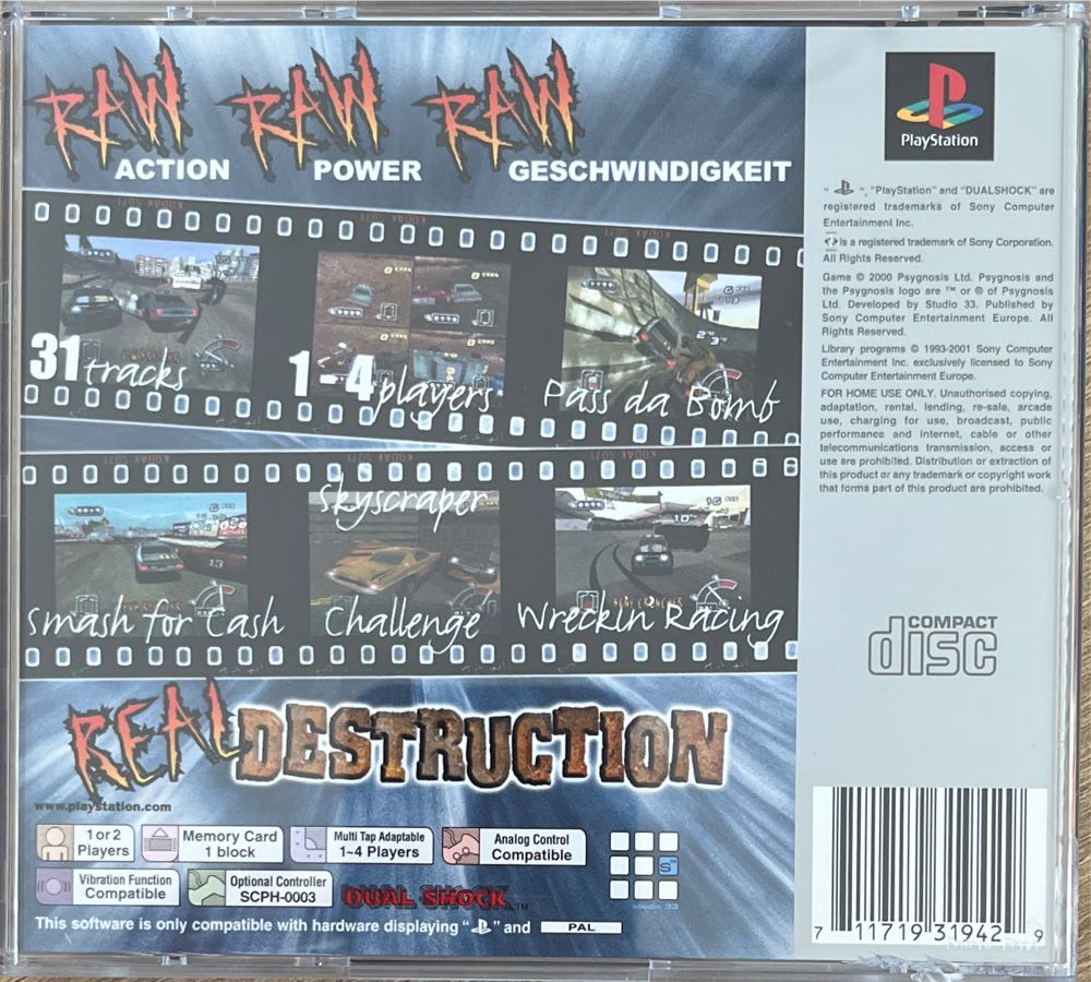 Destruction Derby Raw - Sony PlayStation (Sony Computer Entertainment Inc.) video game collectible [Barcode 711719319429] - Main Image 2