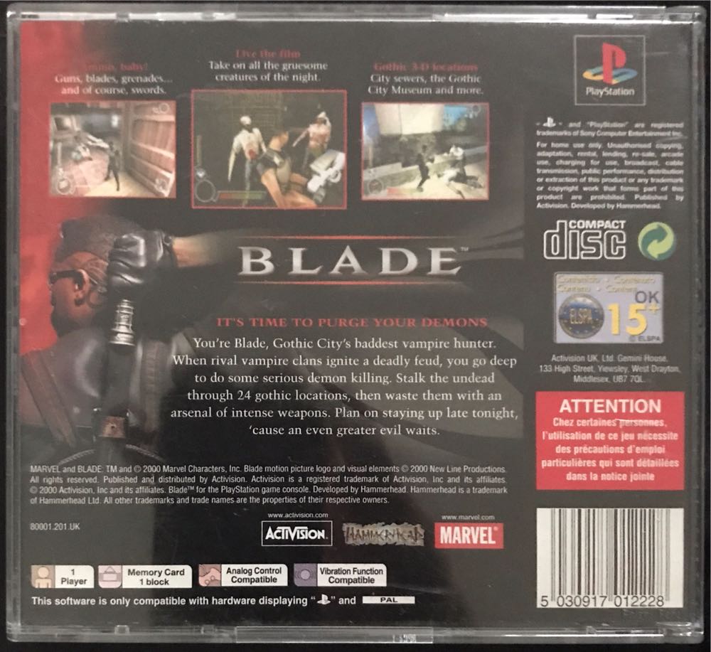 Blade - Sony PlayStation (Activision  - 1) video game collectible - Main Image 2