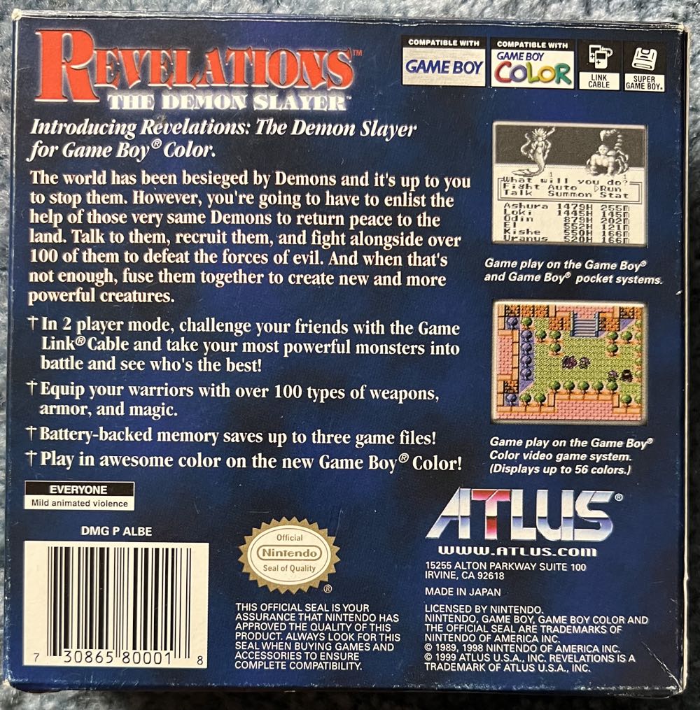Revelations the Demon Slayer - Nintendo Game Boy Color (Atlus - 1) video game collectible [Barcode 730865800018] - Main Image 2