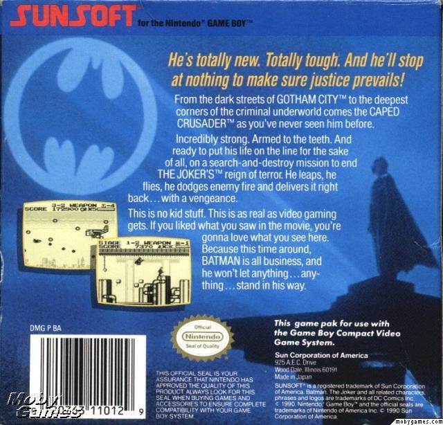 Batman The Video Game - Nintendo Game Boy (SunSoft - 1) video game collectible [Barcode 020763110129] - Main Image 2