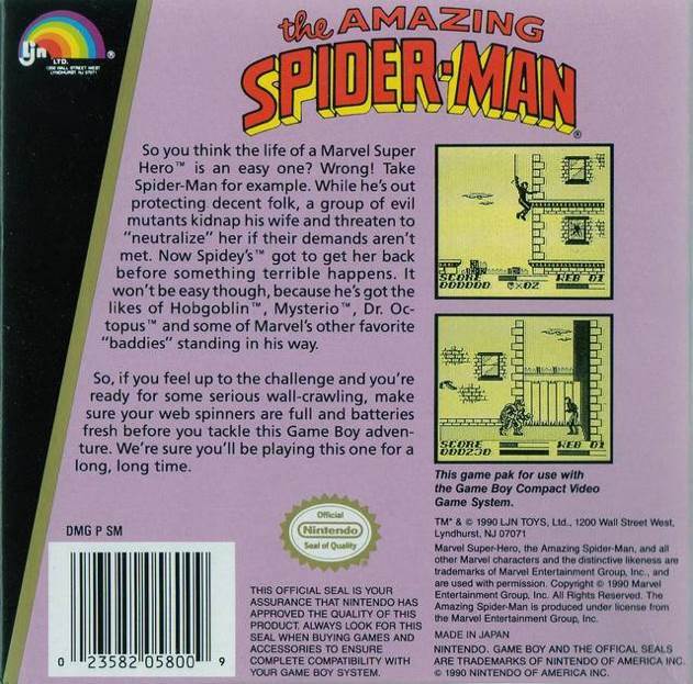 The Amazing Spider-Man - Nintendo Game Boy (LJN ltd. - 1) video game collectible [Barcode 023582058009] - Main Image 2
