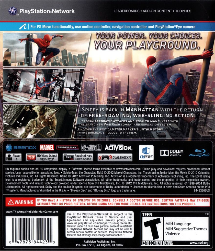 The Amazing Spider-Man - Sony PlayStation 3 (PS3) (Activision Blizzard - 1) video game collectible [Barcode 047875844230] - Main Image 2