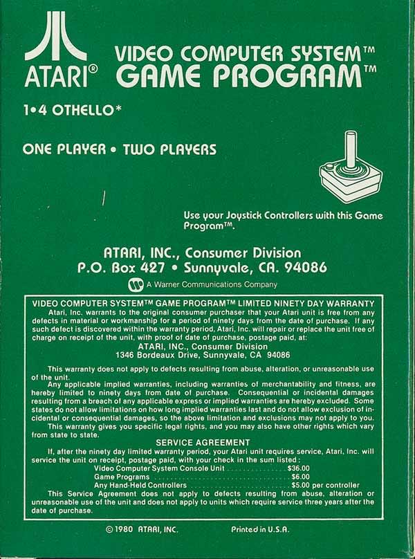 Othello - Atari 2600 (Atari Inc. - 2) video game collectible - Main Image 2