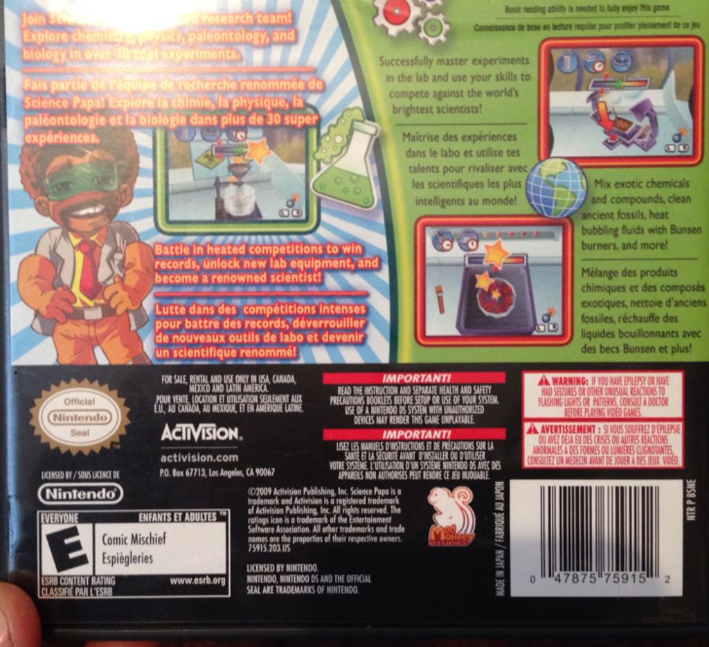 Science Papa - Nintendo DS (Activision - 1) video game collectible [Barcode 047875759152] - Main Image 2