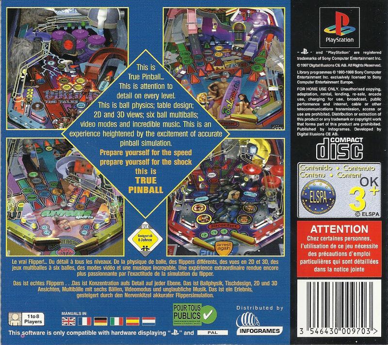 True Pinball - Sony PlayStation (Ocean Software - 1-8) video game collectible [Barcode 5013156900273] - Main Image 2