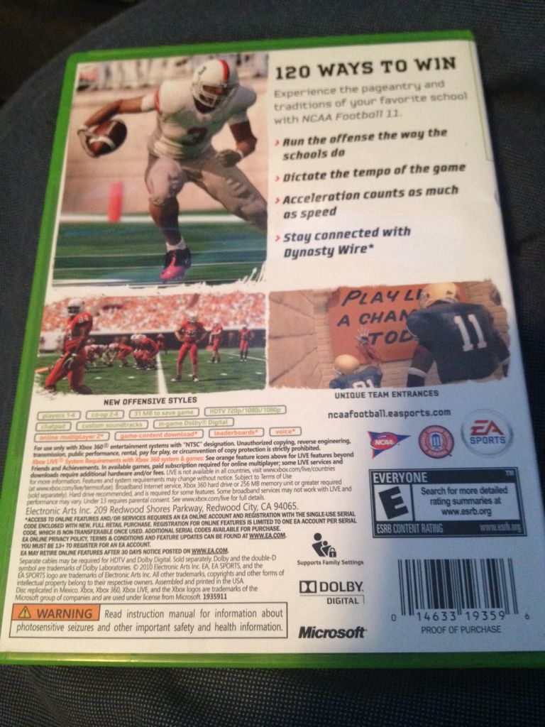 NCAA Football 11 - Microsoft Xbox 360 (EA Games/EA Sports - 4) video game collectible [Barcode 068100001389] - Main Image 2