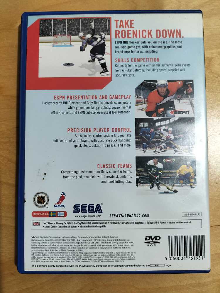 ESPN NHL Hockey - Sony PlayStation 2 (PS2) (Sega - 1-2) video game collectible [Barcode 5060004761951] - Main Image 2