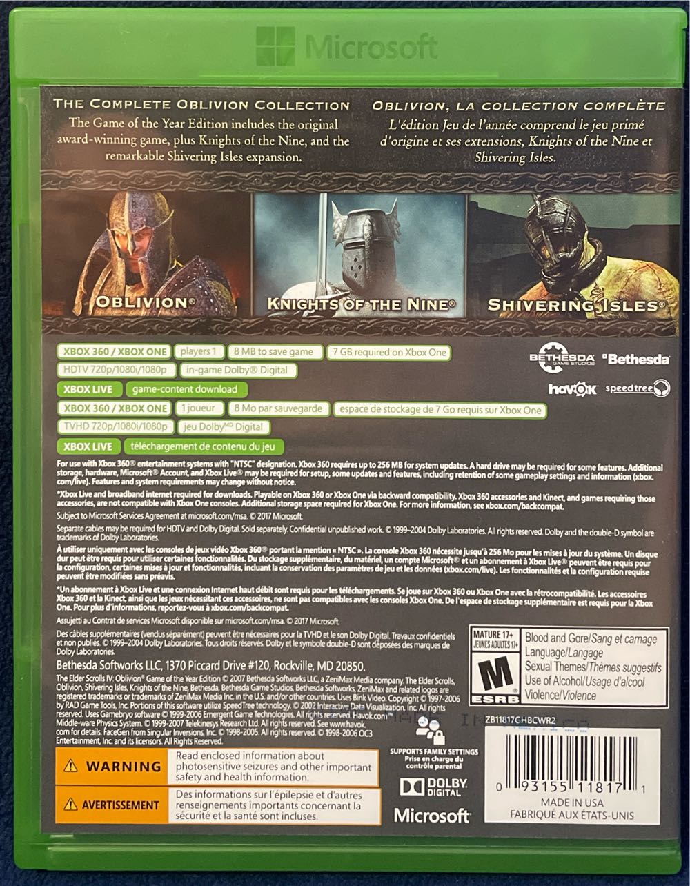 The Elder Scrolls IV: Oblivion Game Of The Year Edition - Microsoft Xbox One (Bethesda Softworks - 1) video game collectible [Barcode 093155118171] - Main Image 2