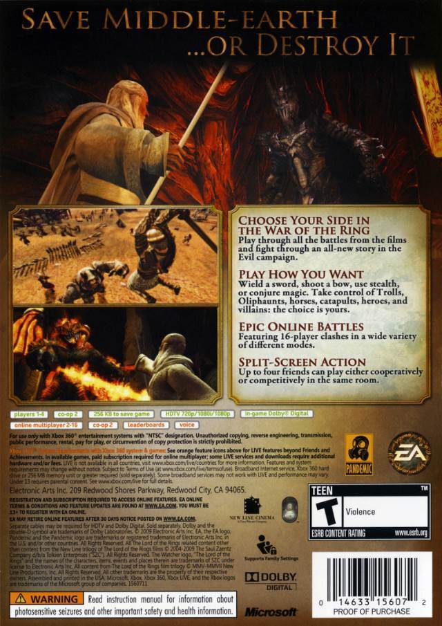 The Lord of the Rings: Conquest - Microsoft Xbox 360 (Electronic Arts - 4) video game collectible [Barcode 014633358872] - Main Image 2