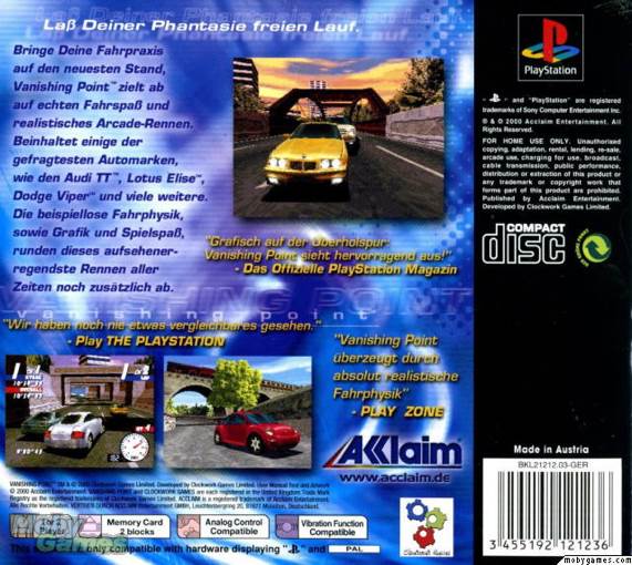 Vanishing Point - Sony PlayStation (Acclaim Entertainment - 2) video game collectible [Barcode 3455192121212] - Main Image 2