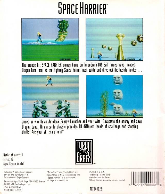 Space Harrier - PC Engine (NEC - 1) video game collectible [Barcode 4988041700027] - Main Image 2