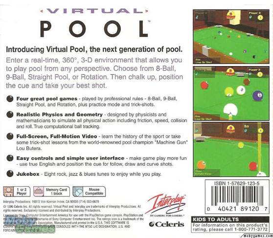 Virtual Pool - Sony PlayStation (Interplay - 1-2) video game collectible [Barcode 040421891207] - Main Image 2