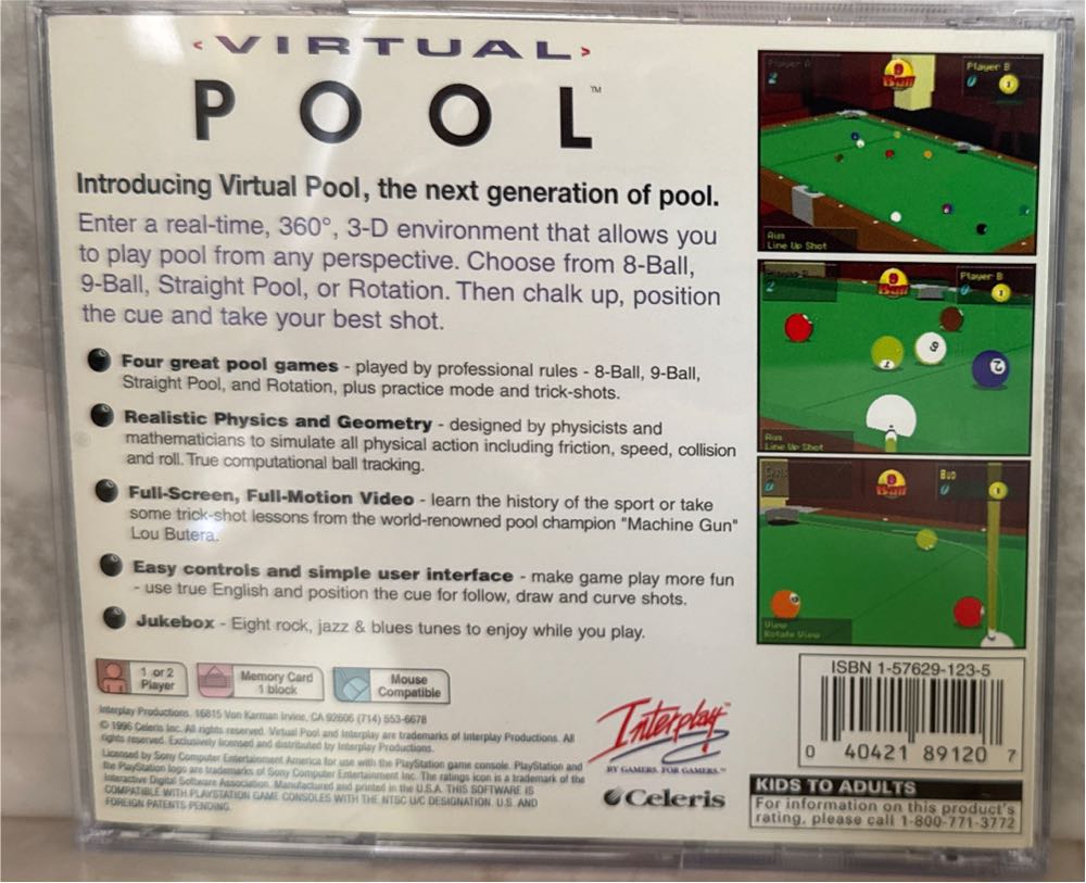 Virtual Pool - Sony PlayStation (Interplay - 1-2) video game collectible [Barcode 040421891207] - Main Image 3