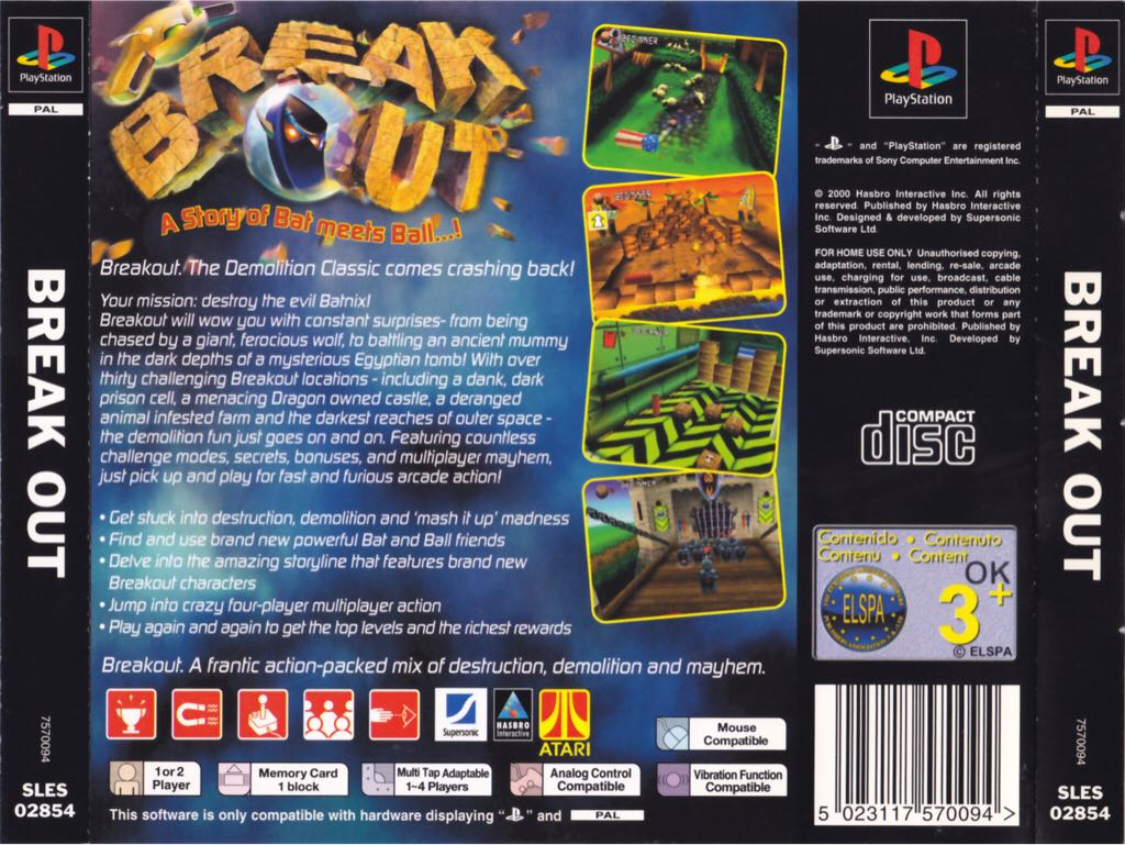 Break Out - Sony PlayStation (Atari & Hasbro Interactive - 1-2) video game collectible [Barcode 5023117570094] - Main Image 2