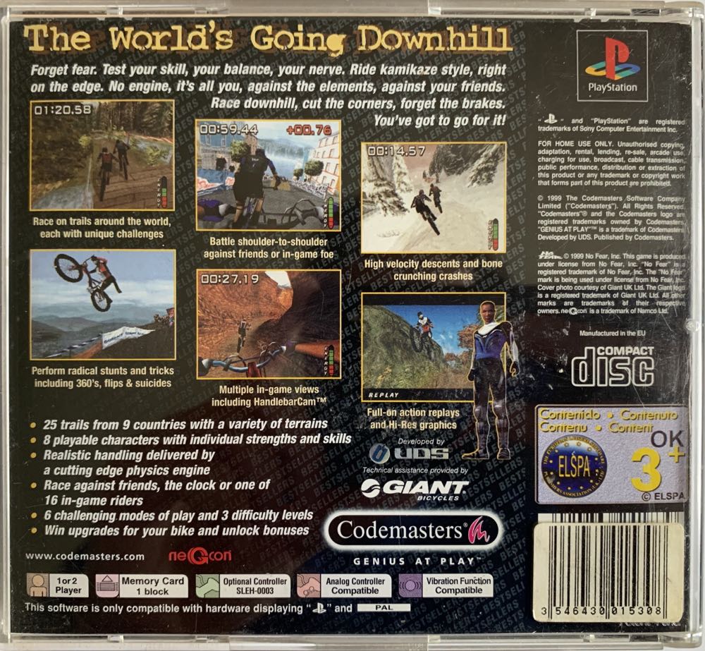No Fear Downhill Mountain Biking - Sony PlayStation (Codemasters - 2) video game collectible [Barcode 5024866241839] - Main Image 2
