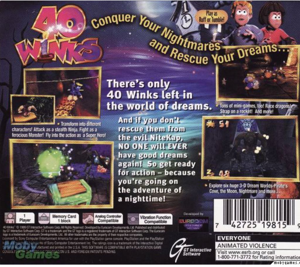 40 Winks - Sony PlayStation (GT Interactive Software - 1) video game collectible [Barcode 742725198159] - Main Image 2