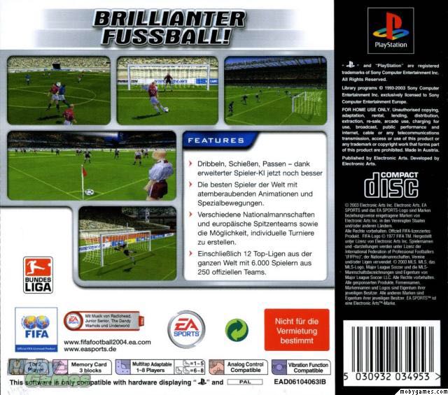 FIFA Soccer 2004 - Sony PlayStation (Ea Sports - 1-8) video game collectible [Barcode 014633146707] - Main Image 2