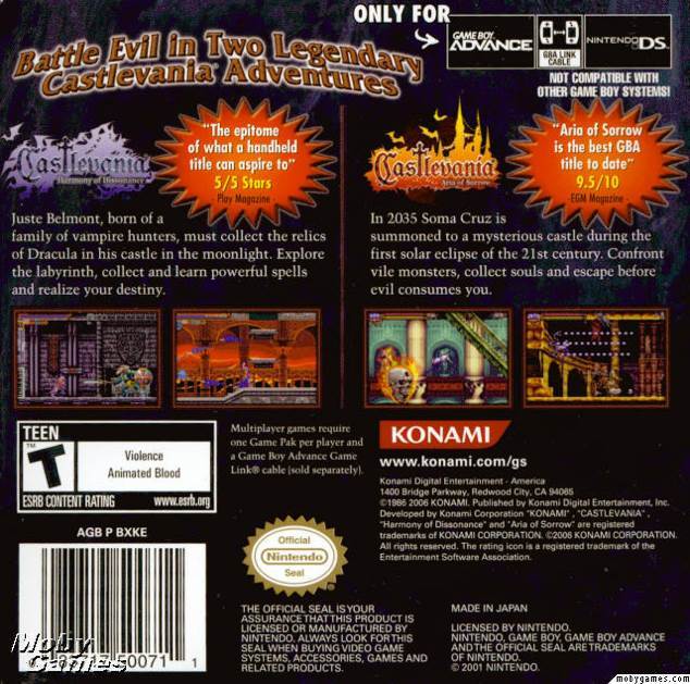 Castlevania Double Pack - Nintendo Game Boy Advance (GBA) (Konami - 1) video game collectible [Barcode 083717500711] - Main Image 2