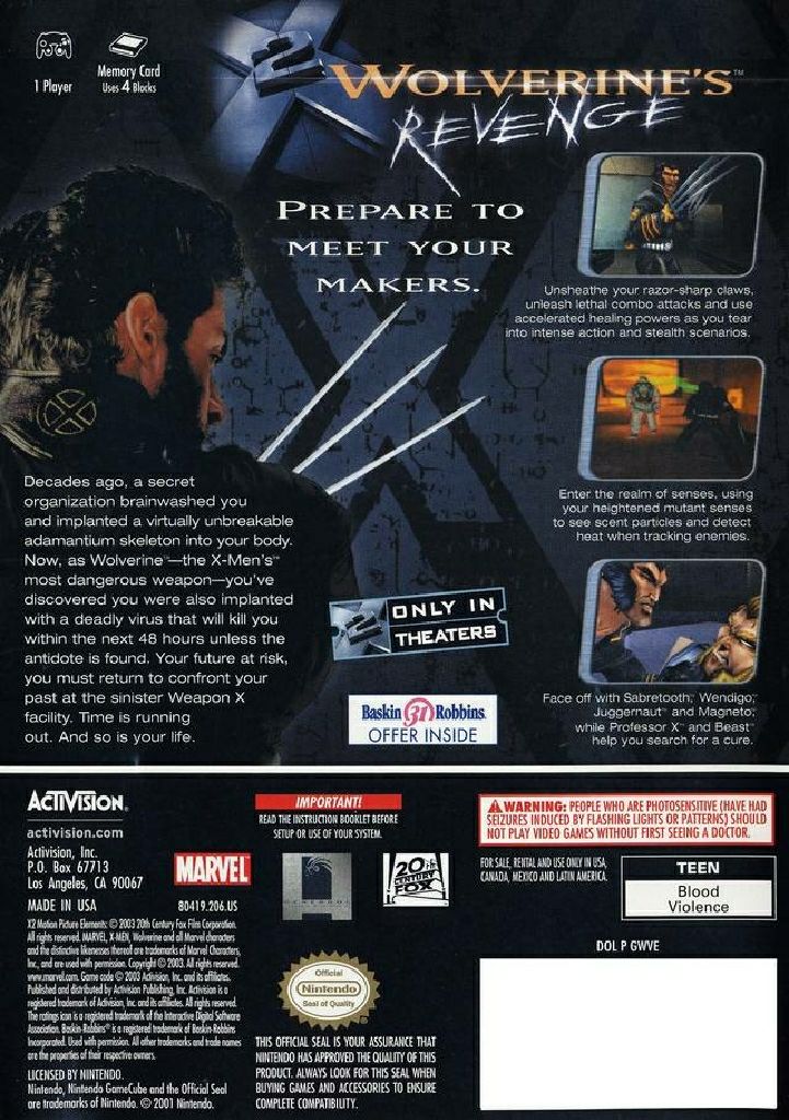 Wolverines Revenge - Microsoft Xbox (Activision) video game collectible - Main Image 2