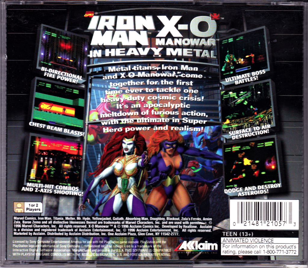 Iron Man X-O Manowar In Heavy Metal - Sony PlayStation (Acclaim Entertainment - 1-2) video game collectible [Barcode 021481210573] - Main Image 2