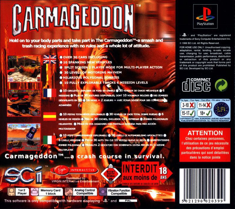 Carmageddon - Sony PlayStation (Ubi Soft - 1-2) video game collectible [Barcode 3307212810043] - Main Image 2