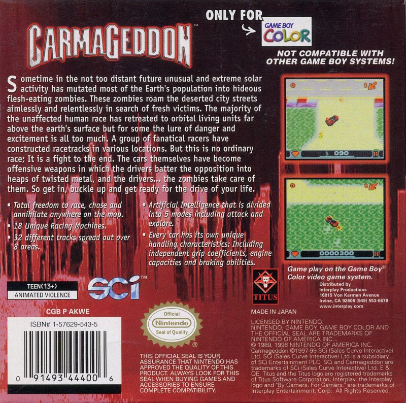 Carmageddon - Nintendo Game Boy Color (SCi - 1) video game collectible [Barcode 5021290020535] - Main Image 2
