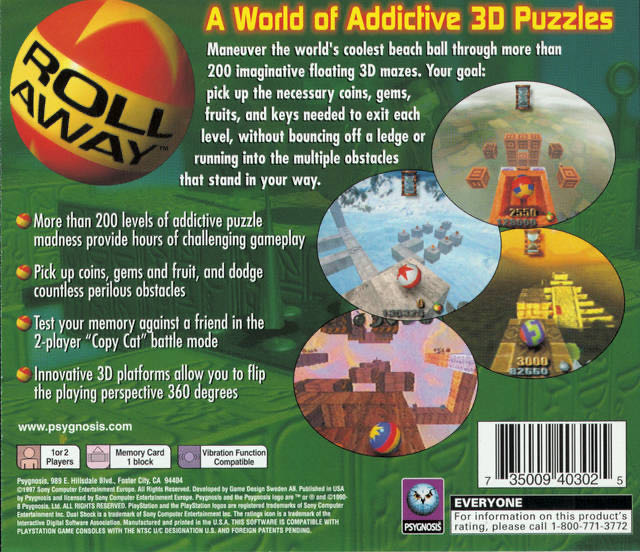 Roll Away - Sony PlayStation (Psygnosis - 2) video game collectible [Barcode 735009403025] - Main Image 2