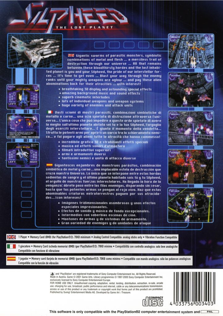 Silpheed: The Lost Planet - Sony PlayStation 2 (PS2) (Working Designs - 1) video game collectible [Barcode 735366200855] - Main Image 2