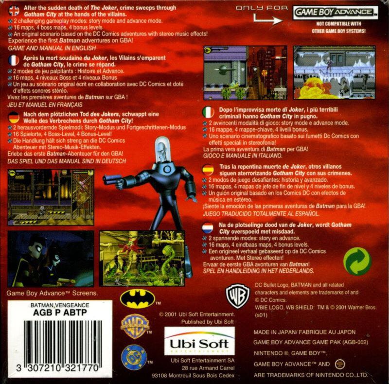 Batman: Vengeance - Nintendo Game Boy Advance (GBA) (Ubisoft/Warner Bros. Interactive Entertainment - 1) video game collectible [Barcode 0008888140030] - Main Image 2